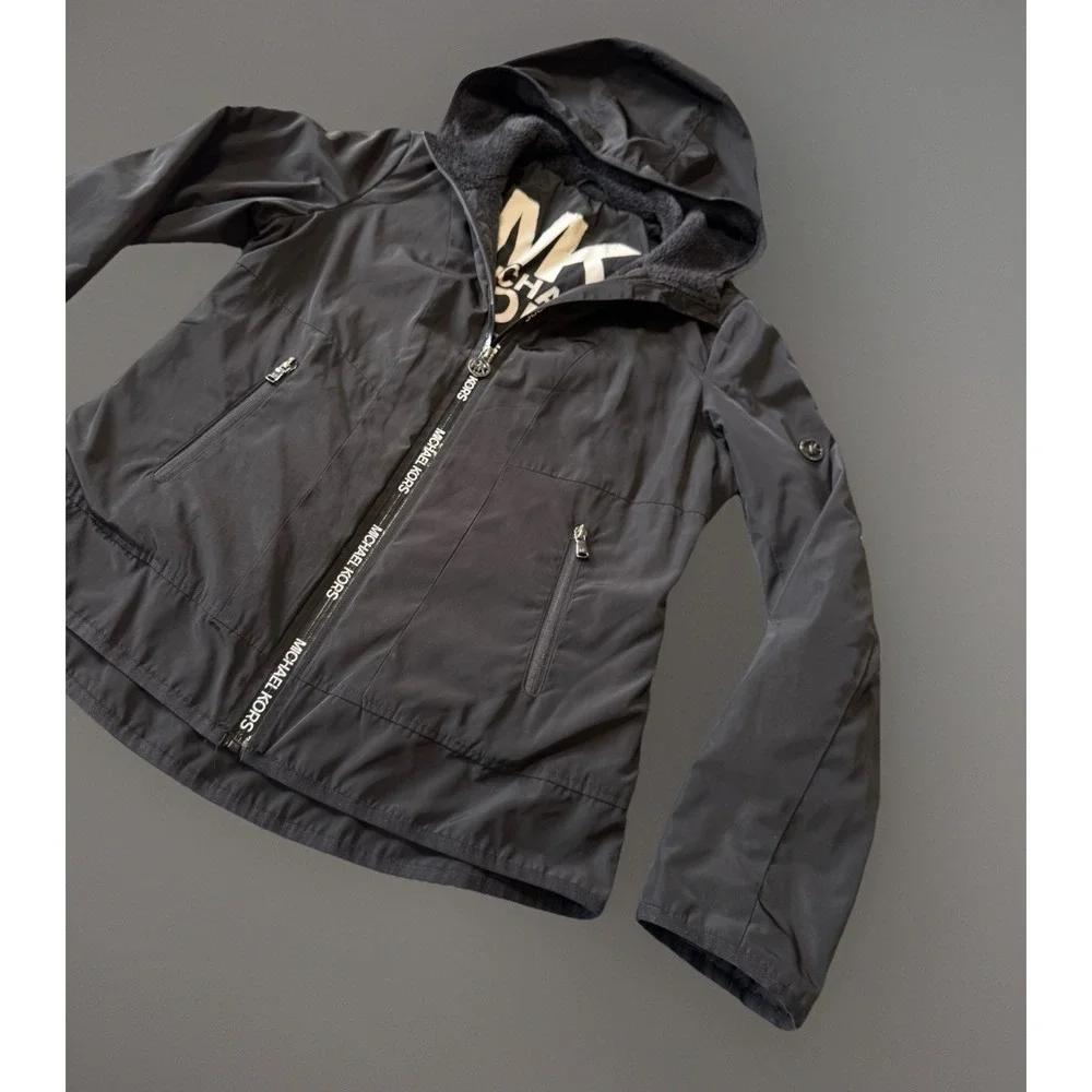 Michael Kors Missy Faux Shearling Lined Jacket Black Womens Size S‎